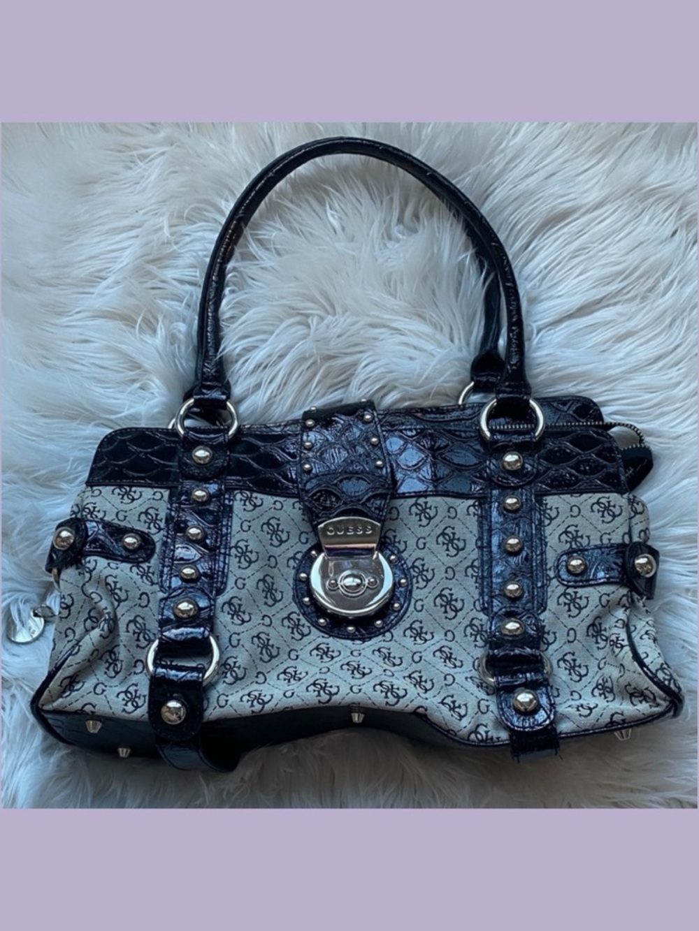 Guess Vintage Black and Tan Monogram Shoulder Bag
